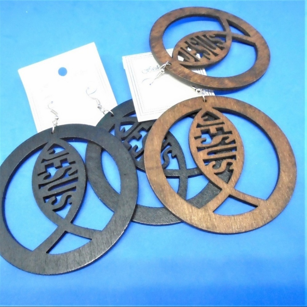 Jesus Fish Wood Earrings